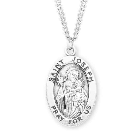 Oval St. Joseph Sterling Medal with 24&quot; Chain