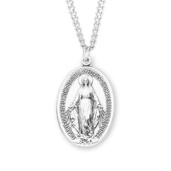 Oval Sterling Miraculous Medal with 24&quot; Chain