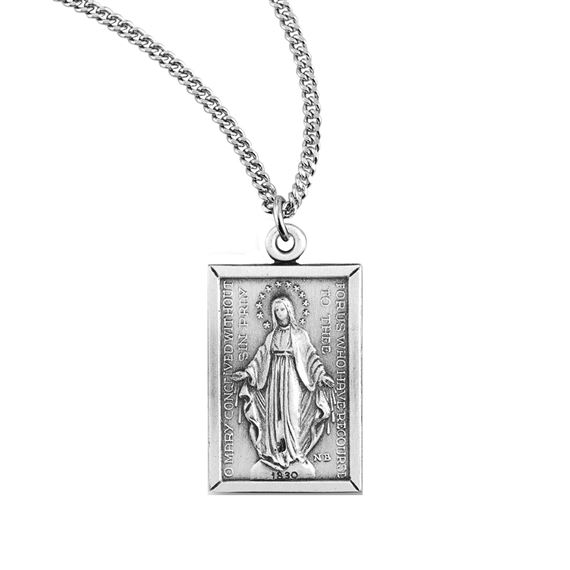 Rectangular Sterling Miraculous Medal with 18" Chain