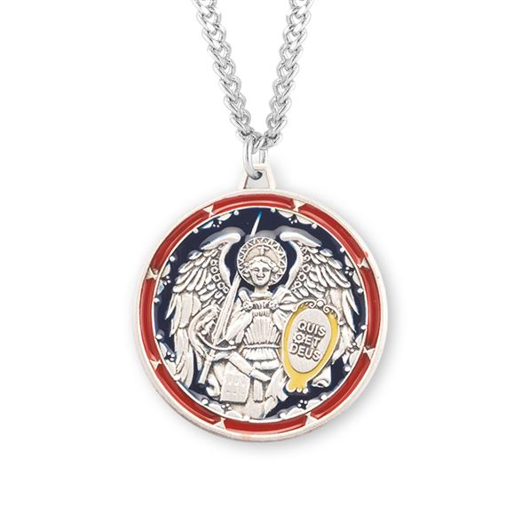 Round St. Michael Sterling Art Deco Medal with 24&quot; Chain