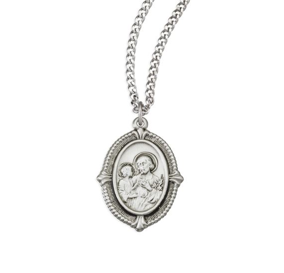 ST. JOSEPH AND CHILD JESUS STERLING SILVER MEDAL ON 18" CHAIN