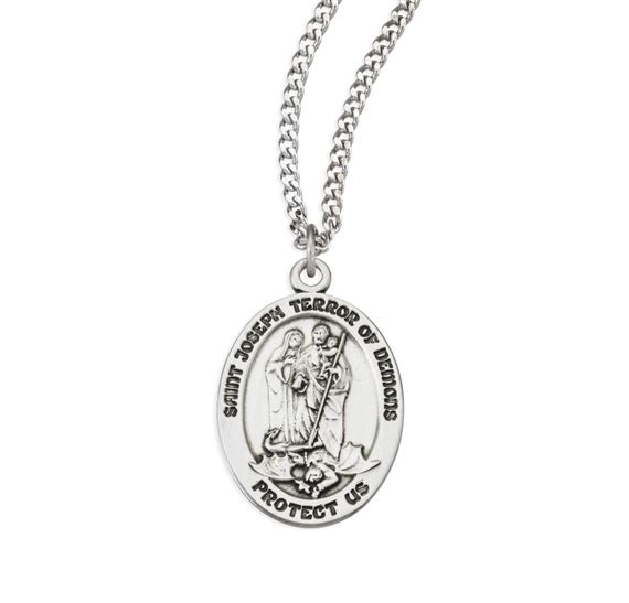 ST. JOSEPH TERROR OF DEMONS STERLING SILVER MEDAL - 18"