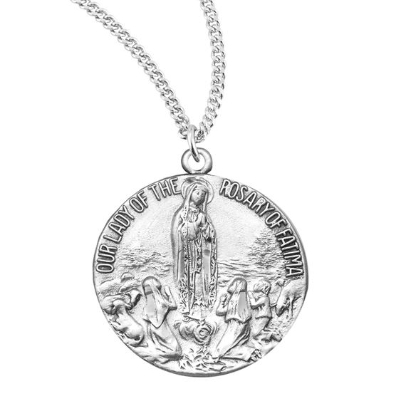 Round Our Lady of Fatima Sterling Medal with 18&quot; Chain