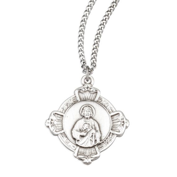 STERLING SILVER ST. JUDE MEDAL WITH SACRED HEART BACK