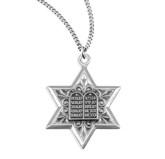 Sterling Star of David with Commandments with 18&quot; Chain