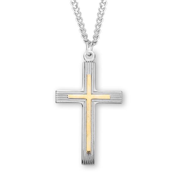 Sterling Two-Tone Cross with 24&quot; Chain