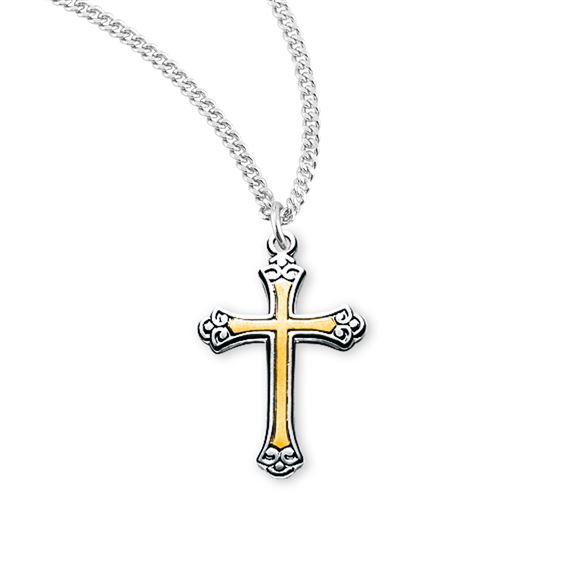 Sterling Two-Tone in Cross with 18&quot; Chain