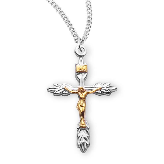 Sterling Two-Tone Wheat Crucifix with 18&quot; Chain