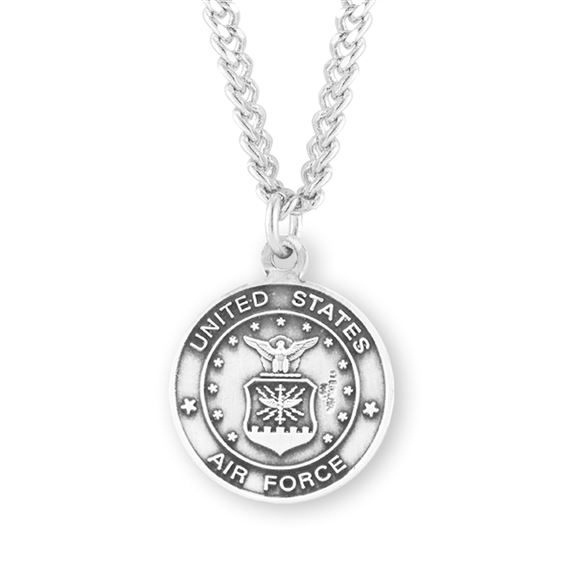 Round Sterling Air Force St. Michael Medal with 24&quot; Chain