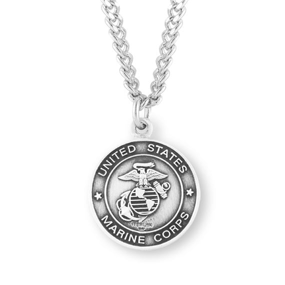 Round Sterling Marines St. Michael Medal with 24&quot; Chain