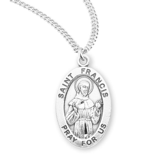 Oval St. Francis Sterling Medal with 20&quot; Chain