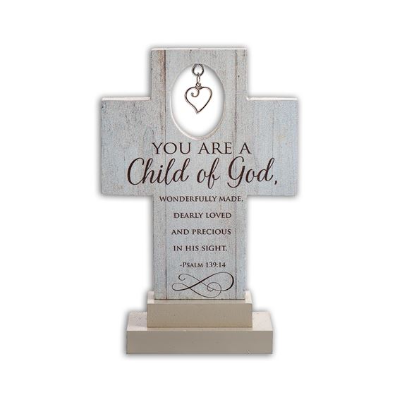 CHILD OF GOD STANDING CROSS W/HEART CHARM - 6"