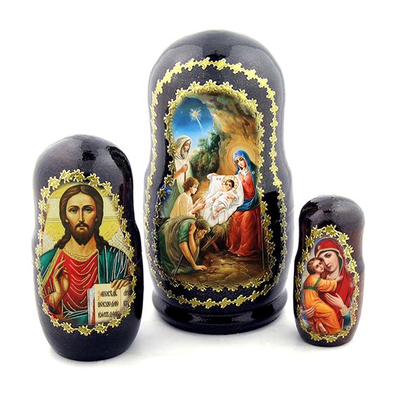NATIVITY ICON 3-PIECE WOODEN NESTING DOLLS
