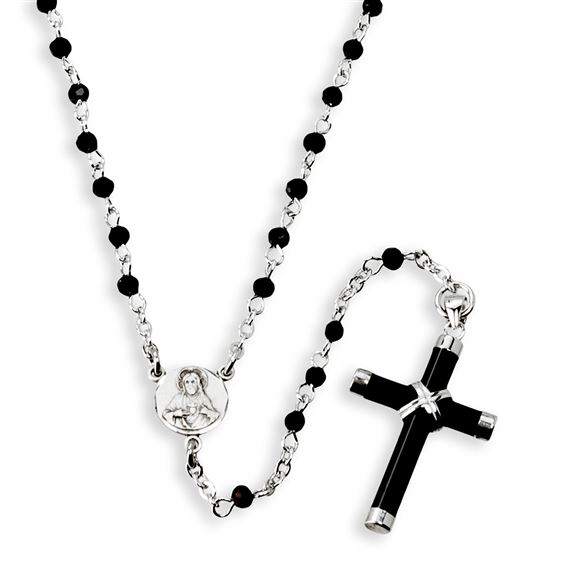 Black Crystal Bead Wearable Rosary with Onyx Cross