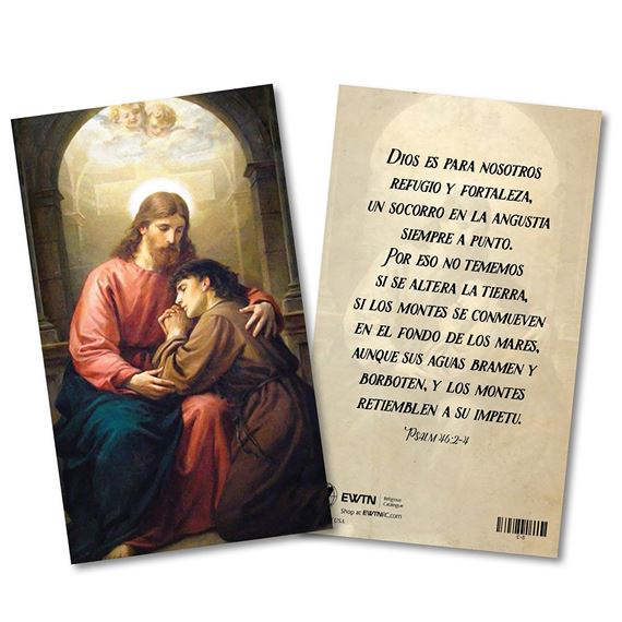 GOD IS OUR REFUGE LAMINATED SPANISH HOLY CARD