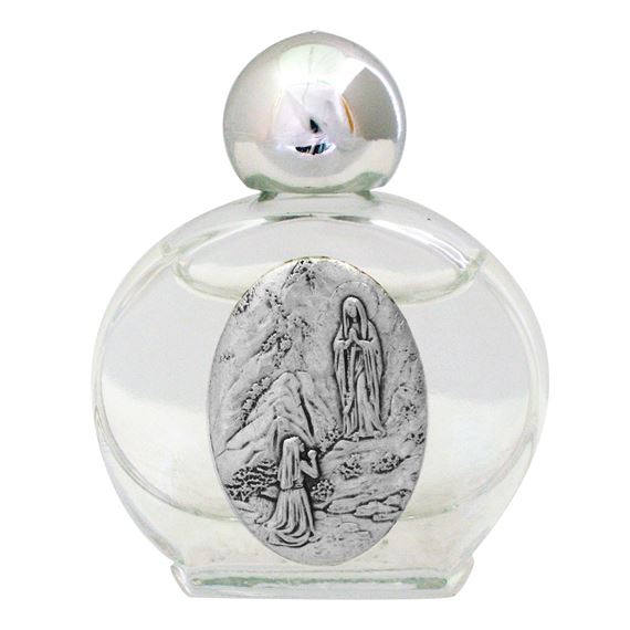 GLASS HOLY WATER BOTTLE - OUR LADY OF LOURDES