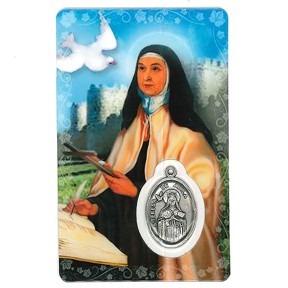 ST. TERESA OF AVILA HOLY CARD WITH MEDAL
