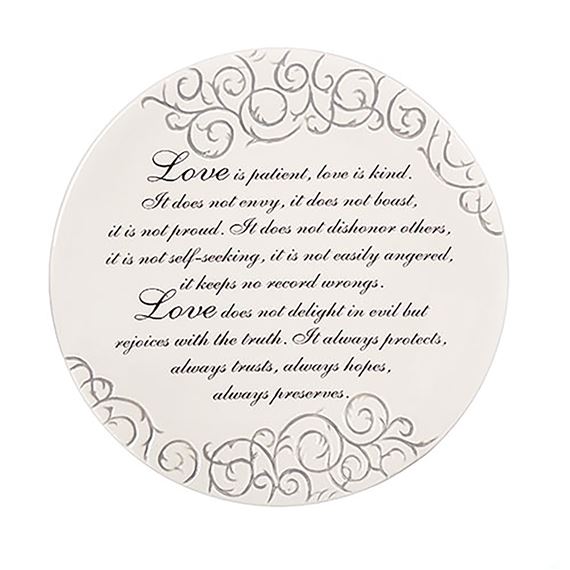 LOVE IS PATIENT WEDDING PLATE WITH EASEL