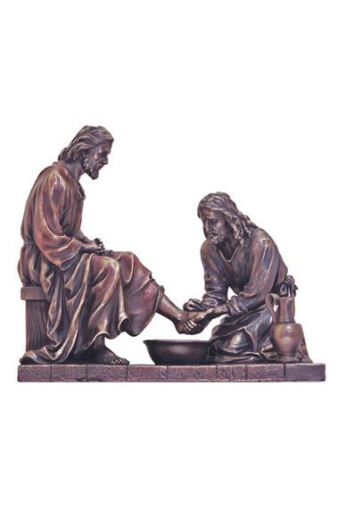 CHRIST WASHING FEET OF APOSTLES - COLD CAST BRONZE - 8"