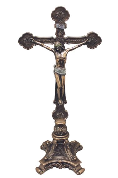 ORNATE STANDING CRUCIFIX IN COLD-CAST BRONZE - 13"