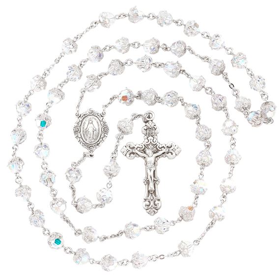 Filigree Capped Crystal Rosary