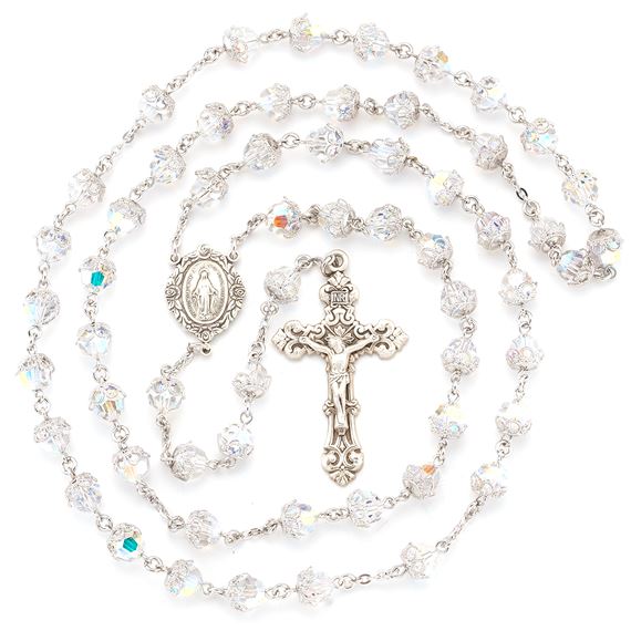 Filigree Capped Crystal Rosary