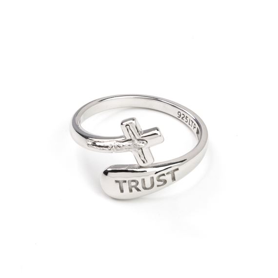 STERLING SILVER WRAP RING - CRUCIFIX WITH TRUST