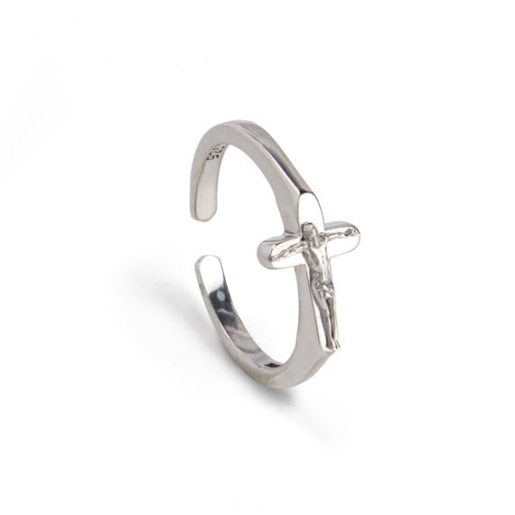 STERLING RING - CRUCIFIX FLAT TOP
