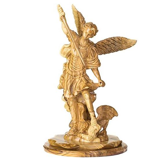 ST. MICHAEL THE ARCHANGEL OLIVE WOOD STATUE