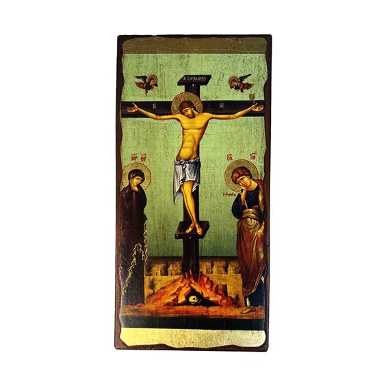 CRUCIFIXION ICON WITH AGED APPEARANCE - 9"