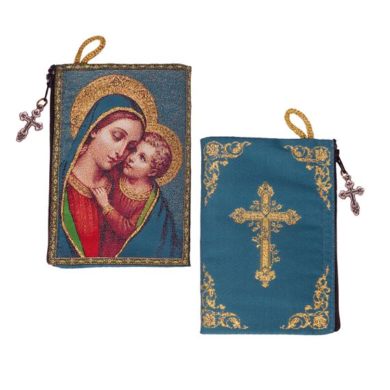 MADONNA AND CHILD TAPESTRY ROSARY POUCH (JADE)