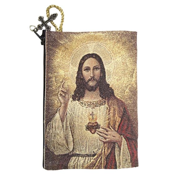 SACRED & IMMACULATE HEARTS ICON - TAPESTRY ROSARY POUCH