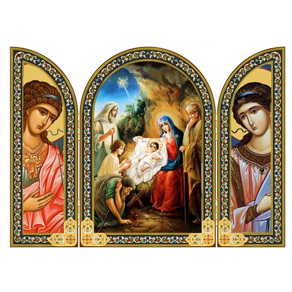 NATIVITY ICON WITH GUARDIAN ANGELS TRIPTYCH