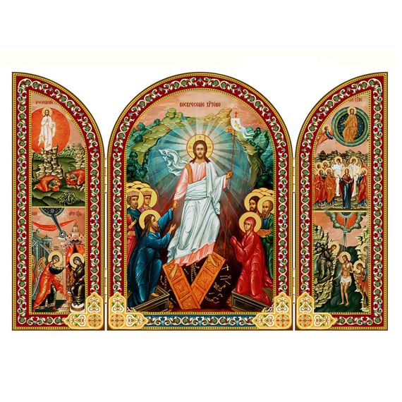 RESURRECTION OF CHRIST ICON TRIPTYCH WITH FEAST DAYS