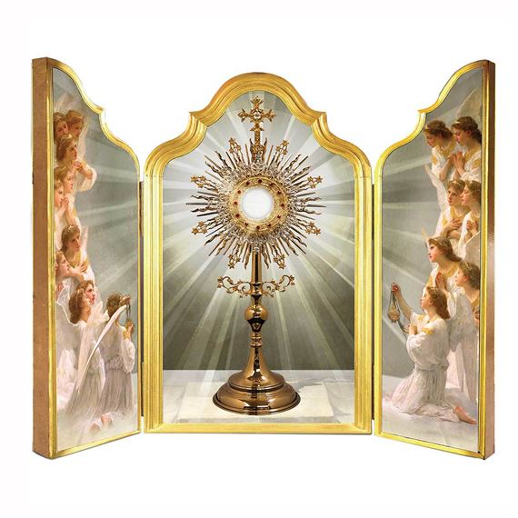MONSTRANCE WITH ADORING ANGELS TRIPTYCH 13" X 10"