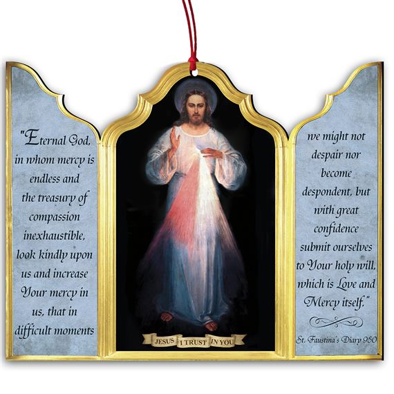 DIVINE MERCY VILNIUS ORIGINAL TRIPTYCH WOOD ORNAMENT