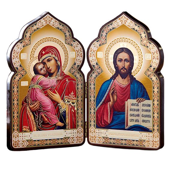 VIRGIN OF VLADIMIR AND CHRIST THE TEACHER DIPTYCH