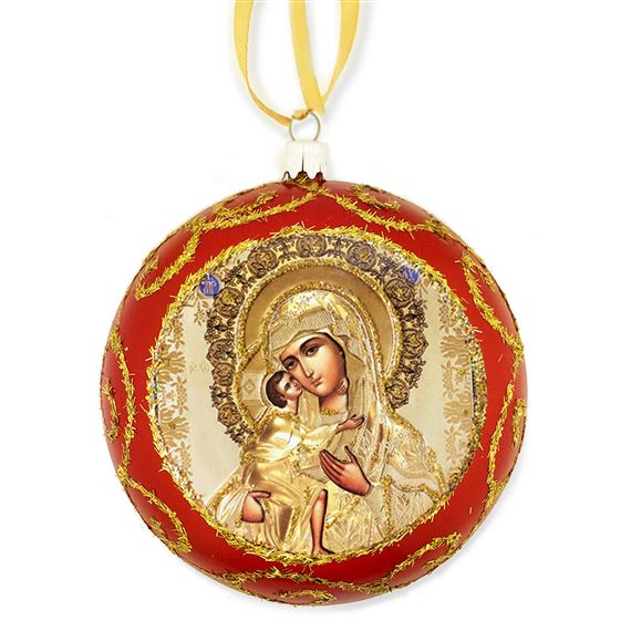 VIRGIN MARY AND CHILD RED UKRAINIAN ICON ORNAMENT
