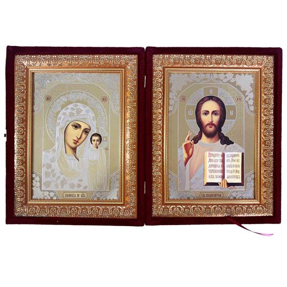 VIRGIN MARY AND CHRIST THE TEACHER - UKRAINIAN ICON DIPTYCH