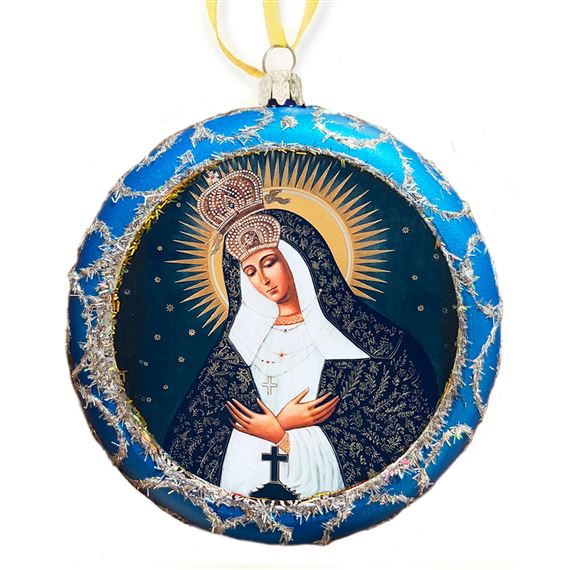 OUR LADY OF MERCY UKRAINIAN ORNAMENT - BLUE