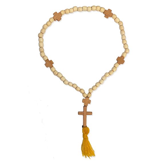 HANDMADE WOODEN JESUS PRAYER BEADS - 50 BEADS ON ROPE