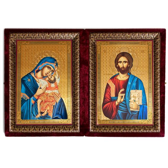 CHRIST THE TEACHER AND VIRGIN WITH CHILD - UKRAINIAN ICON DIPTYCH
