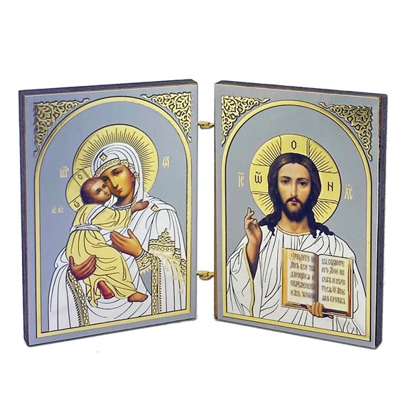 CHRIST AND VIRGIN OF VLADIMIR UKRAINIAN ICON DIPTYCH