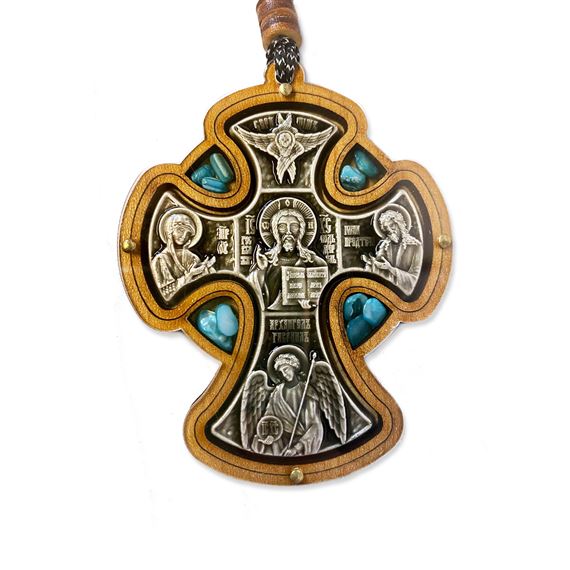 UKRAINIAN CROSS PENDANT WITH CRYSTAL INCENSE - 3"