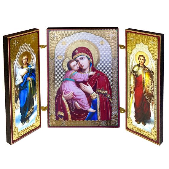 VIRGIN OF VLADIMIR MINIATURE UKRAINIAN TRIPTYCH