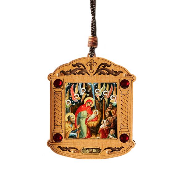 NATIVITY OF JESUS WITH ANGELS - MINI WOODEN ICON WITH INCENSE