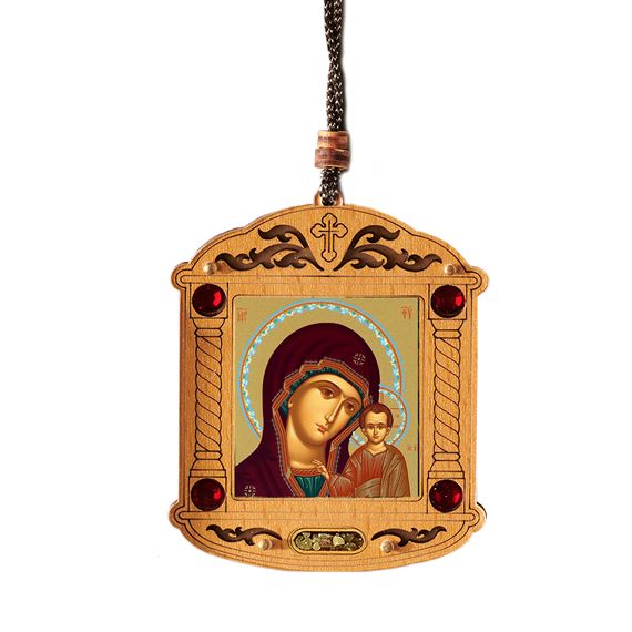 VIRGIN OF KAZAN - MINI WOODEN UKRAINIAN ICON WITH INCENSE