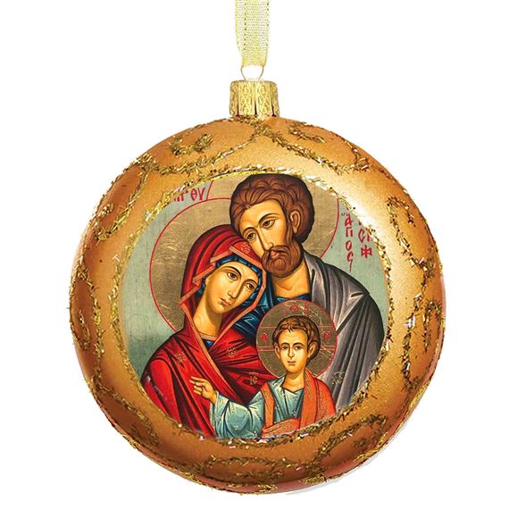 HOLY FAMILY ICON - UKRAINIAN ORNAMENT (GOLD)