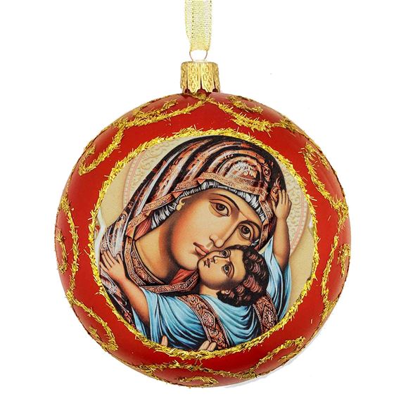 MARY AND CHILD - UKRAINIAN ORNAMENT (RED)