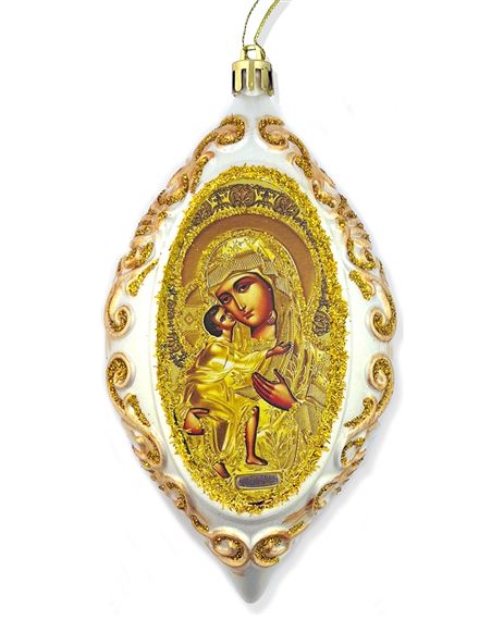 GOLDEN MADONNA AND CHILD - WHITE OVAL ORNAMENT